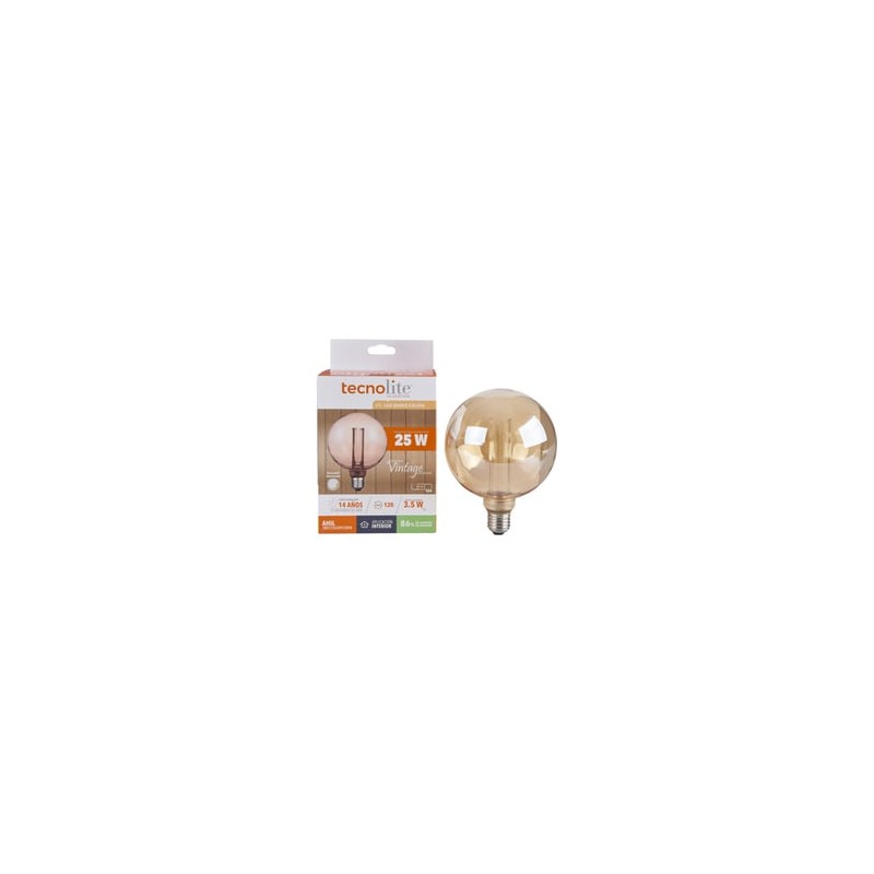 Foco G125 Vintage LED 3.5 W, Luz Ámbar, Base E27, Atenuable
