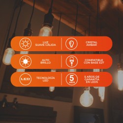 Foco ST64 Vintage LED 3.5 W, Luz Ámbar, Base E27, Atenuable