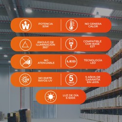 Foco de Alta Potencia LHB LED 50 W, Luz de Día, Base E27, No atenuable