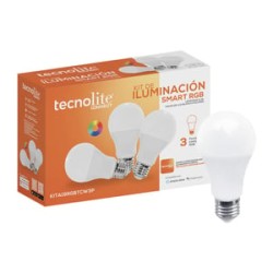 Paquete de 3 Focos LED Inteligentes A19 WiFi 8 W, Luz RGB + Blanca, Base E27, Compatible con App móvil y Asistentes de voz