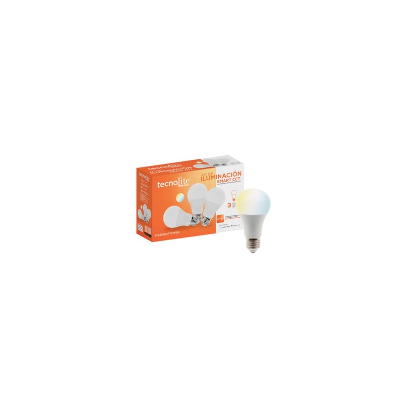 Paquete de 3 Focos LED Inteligentes A19 WiFi 7 W, Luz Blanca Dinámica, Base E27, Compatible con App móvil y Asistentes de voz