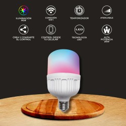 Foco de Alta Potencia Inteligente LHB LED WiFi 20 W, Luz RGB + Blanca, Base E27, Atenuable, Compatible con App móvil y Asistente