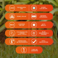 Lámpara Solar Arbotante LED 6 W, Luz de Día, Modos de Luz, Batería Integrada, Sensor de Movimiento, IP65, IK06, LED integrado