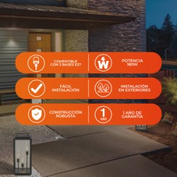 Lámpara de Pilar/Piso Tipo Farol Exterior, Potencia Máx. 180 W, 3 Bases E27, IP44, No incluye focos