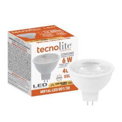 Foco MR16 LED 6 W, Luz Cálida Brillante, Base GX5.3, No atenuable