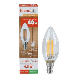Foco Vela C35 LED Filamento 4.5 W, Luz Cálida Suave, Base E14, No atenuable