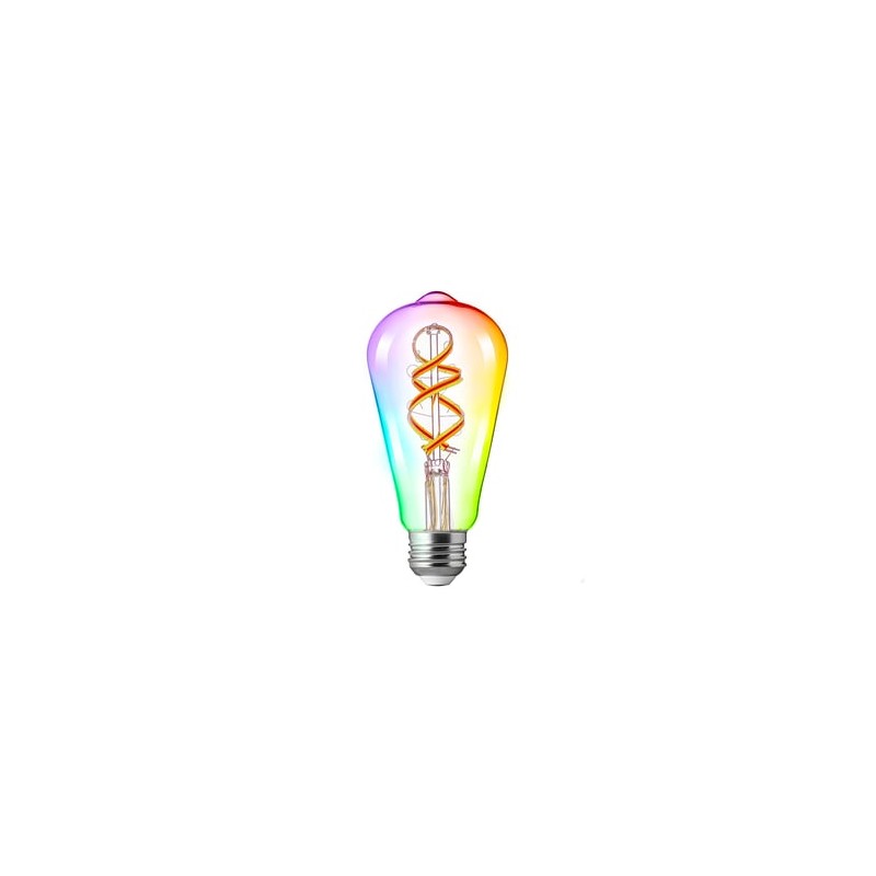 Foco Vintage LED Inteligente ST64 WiFi 4.5 W, Luz RGB + Cálida, Base E27, Atenuable, Compatible con App móvil y Asistentes de vo